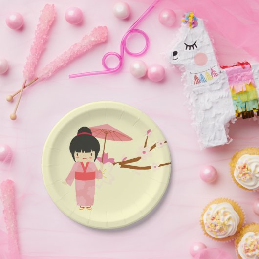 Cute Japanse roze Cherry Blossom Geisha Papieren Bordje (Feest)