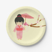 Cute Japanse roze Cherry Blossom Geisha Papieren Bordje (Voorkant)