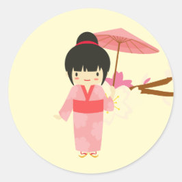 Cute Japanse roze Cherry Blossom Geisha Ronde Sticker