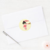 Cute Japanse roze Cherry Blossom Geisha Ronde Sticker (Envelop)