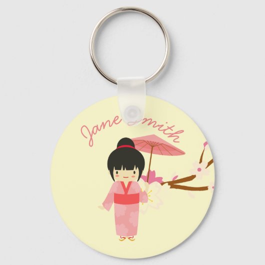 Cute Japanse roze Cherry Blossom Geisha Sleutelhanger (Voorkant)