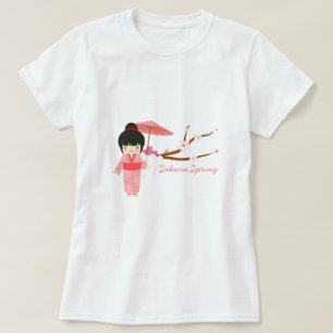 Cute Japanse roze Cherry Blossom Geisha T-shirt