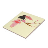Cute Japanse roze Cherry Blossom Geisha Tegeltje (Zijkant)