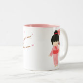 Cute Japanse roze Cherry Blossom Geisha Tweekleurige Koffiemok (Voorkant rechts)