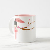 Cute Japanse roze Cherry Blossom Geisha Tweekleurige Koffiemok (Voorkant links)