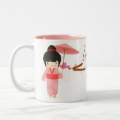 Cute Japanse roze Cherry Blossom Geisha Tweekleurige Koffiemok (Links)