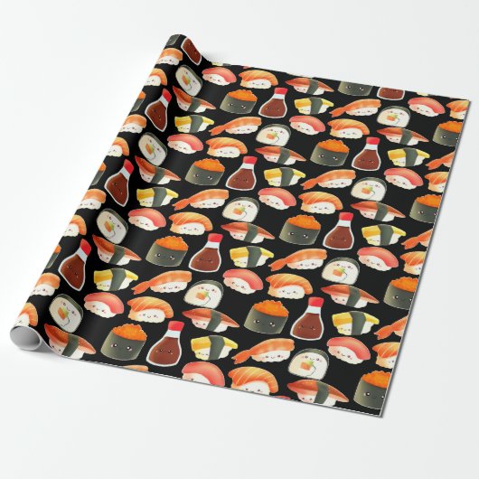 Cute Japanse Sushi Cadeaupapier (Uitgerold)