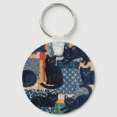 Cute Japanse Zwarte Katten Patchwork Sleutelhanger (Voorkant)