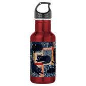 Cute Japanse Zwarte Katten Patchwork  Waterfles (Voorkant)
