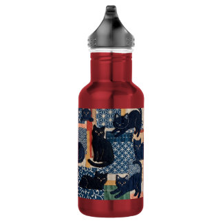 Cute Japanse Zwarte Katten Patchwork  Waterfles