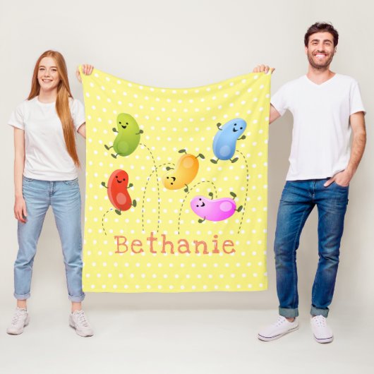 Cute jellybeans springende cartoon illustratie fleece deken (In situ)