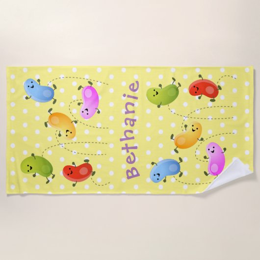 Cute jellybeans springende cartoon illustratie strandlaken (Voorkant)