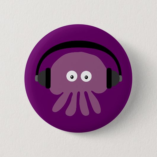 Cute Jellyfish & Headphones  Paars Ronde Button 5,7 Cm (Voorkant)