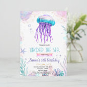 Cute jellyfish party theme invitation kaart (Staand voorkant)