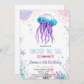 Cute jellyfish party theme invitation kaart (Voorkant / Achterkant)