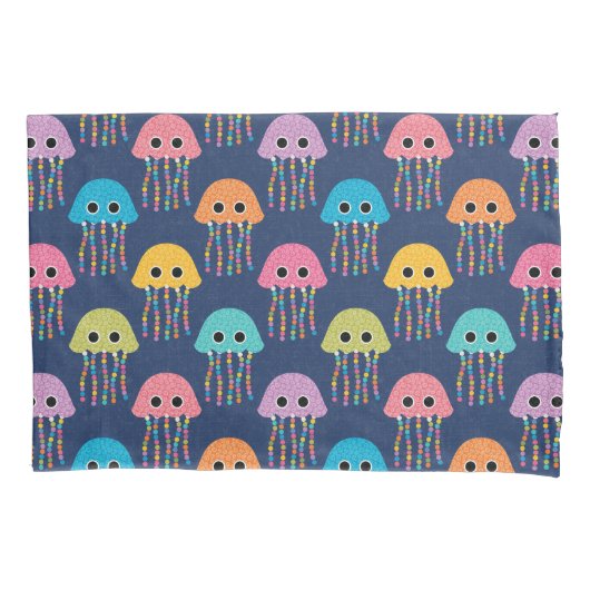 Cute Jellyfish Pattern on Blue Kussensloop (Voorkant)