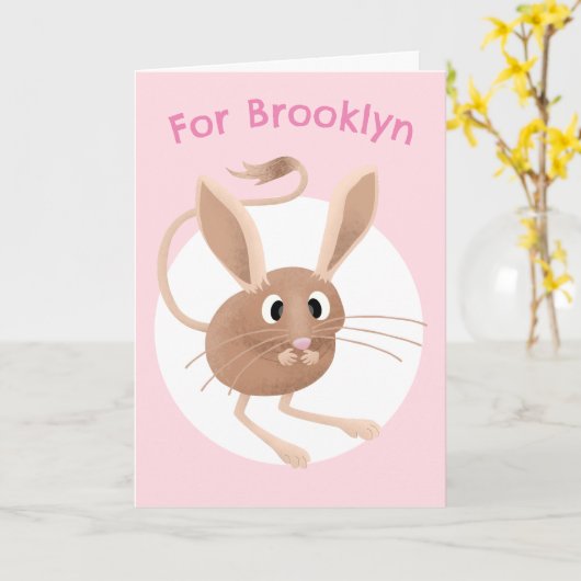 Cute jerboa cartoon verjaardag gepersonaliseerd kaart (Gele Bloem)