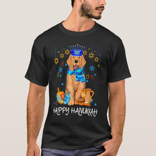 Cute Jewish Golden Retriever Dog Menorah Hat Hanuk T-shirt (Voorkant)