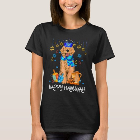 Cute Jewish Golden Retriever Dog Menorah Hat Hanuk T-shirt (Voorkant)