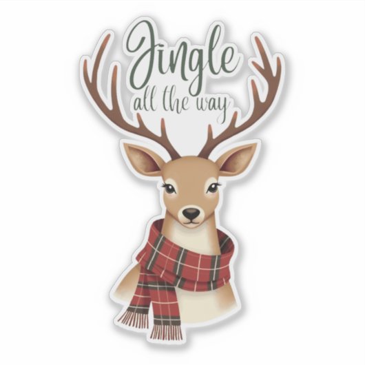 Cute Jingle All The Way Reindeer Sticker (Voorkant)