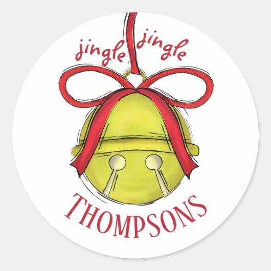 Cute Jingle helemaal weg Bell Whimsical Holiday Ronde Sticker (Voorkant)