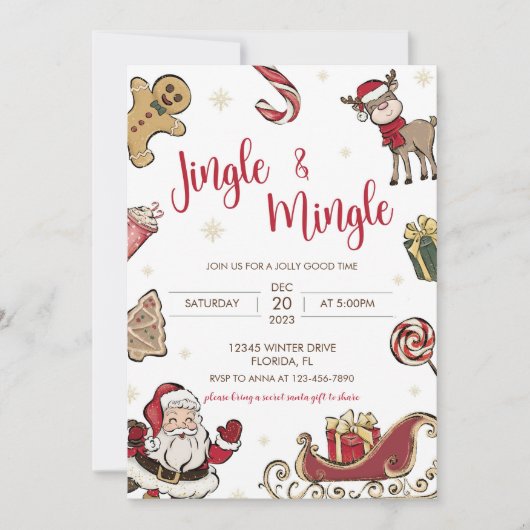 Cute Jingle & Mingle Kerstparty Uitnodiging (Voorkant)