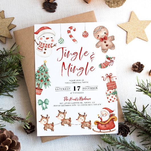 Cute Jingle & Mingle Kerstparty Uitnodiging