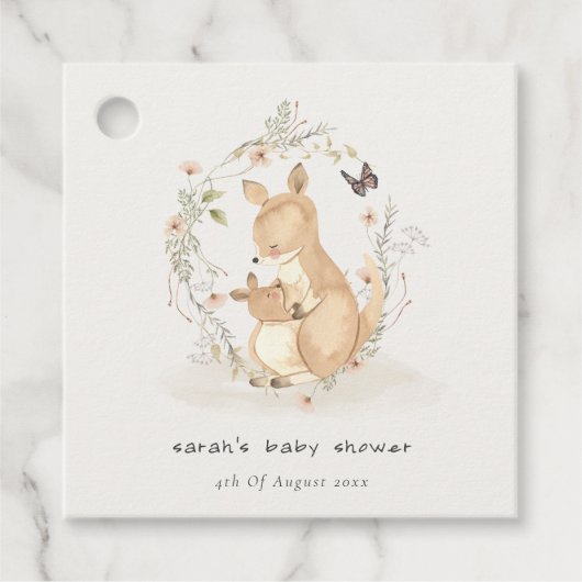 Cute Joey Mama Kangaroo Floral Wreath Baby shower Bedankjes Labels (Voorkant)