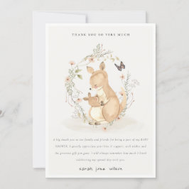 Cute Joey Mama Kangaroo Floral Wreath Baby shower Bedankkaart