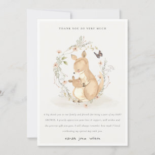 Cute Joey Mama Kangaroo Floral Wreath Baby shower Bedankkaart