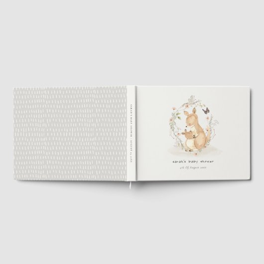 Cute Joey Mama Kangaroo Floral Wreath Baby shower Gastenboek (Volledig)