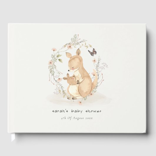 Cute Joey Mama Kangaroo Floral Wreath Baby shower Gastenboek (Voorkant)
