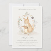 Cute Joey Mama Kangaroo Floral Wreath Baby shower Kaart (Voorkant)