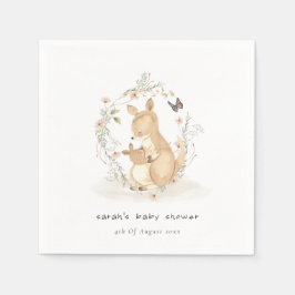 Cute Joey Mama Kangaroo Floral Wreath Baby shower Servet