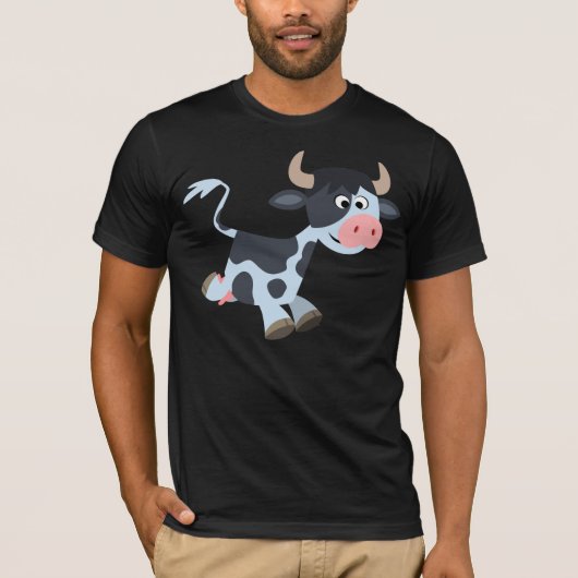 Cute Jogging Cartoon Koe T-Shirt (Voorkant)