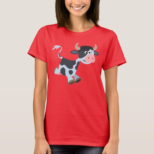 Cute Jogging Cartoon Koe Vrouwen T-Shirt (Voorkant)