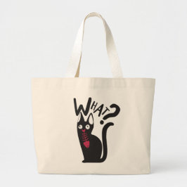 Cute Joke met Black Cat Cartoonish Grote Tote Bag