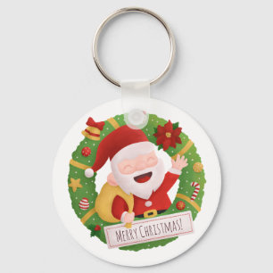 Cute Jolly Father Santa Claus Wreath Sleutelhanger