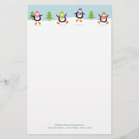 Cute Jolly Jumping Penguins Novelty Briefpapier (Voorkant)