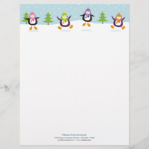 Cute Jolly Jumping Penguins Novelty Letterhead Gepersonaliseerd Briefhoofd