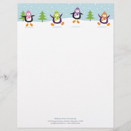Cute Jolly Jumping Penguins Novelty Letterhead Gepersonaliseerd Briefhoofd (Voorkant)