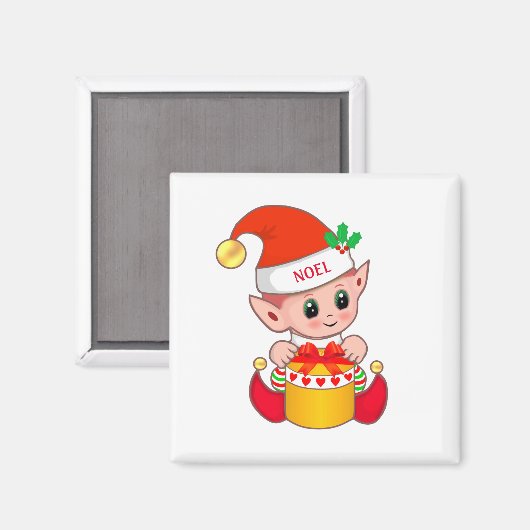 Cute jolly kerst elf magneet (Voorkant / Achterkant)