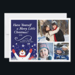 Cute Jolly Snowman Holiday-fotokaart Feestdagenkaart<br><div class="desc">Onze leuke jolly sneeuwman kerstkaart op een donkerblauwe achtergrond is een prachtige manier om contact te houden met je vrienden en familie dit kerstvakantieseizoen. Gemakkelijk om te personaliseren door jouw tekst & drie foto's toe te voegen en u bent allen geplaatst! Bezoek onze winkels op www.celebrateitinvites.com & www.viateitholidays voor onze...</div>