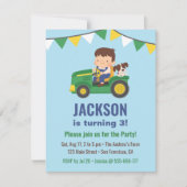Cute Jongen en Hond Op Tractor Verjaardagsfeestje Kaart (Voorkant)