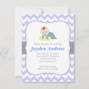 Cute jongens babyfeestje, blauw en wit Chevron Kaart