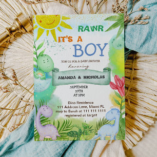 Cute Jongens Dinosaurussen Baby Shower Kaart
