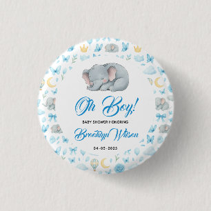 Cute Jongens Olifant Watercolor Baby Shower Ronde Button 3,2 Cm