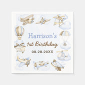 Cute Jongens Vliegtuig Thema 1e Verjaardagsfeestje Servet (Voorkant)