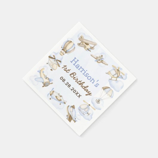 Cute Jongens Vliegtuig Thema 1e Verjaardagsfeestje Servet (Hoek)