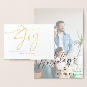 Cute Joy Photo Family Name String Light kerst Folie Kaarten